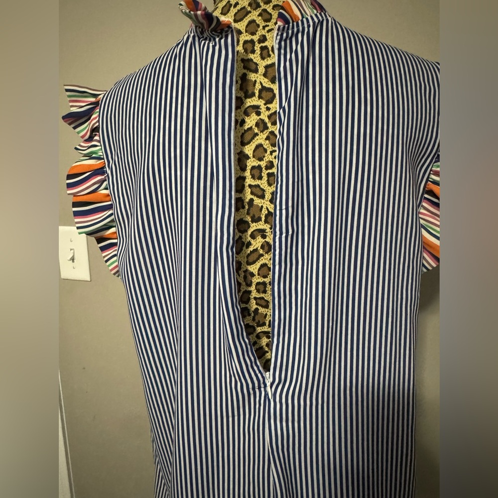 Striped Blue and Multicolor Ruffle Top - Picture 8 of 8